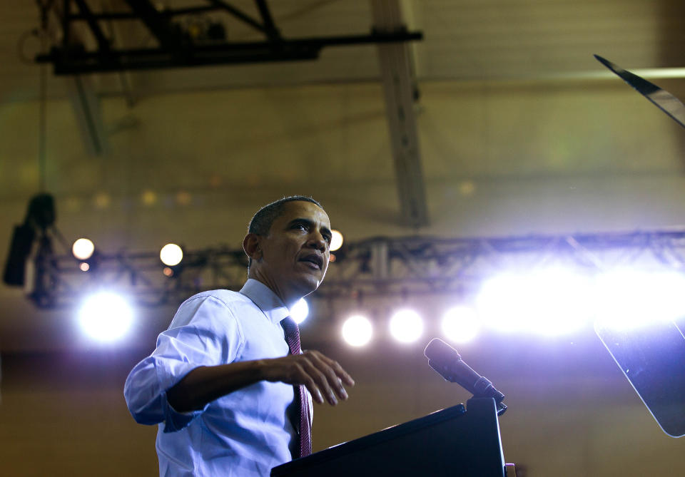 El entonces presidente Barack Obama habla en el bachillerato Scranton en Scranton, Pensilvania, el 30 de noviembre de 2011. (Doug Mills/The New York Times)