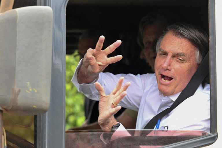 El presidente y candidato Jair Bolsonaro, al filmar un spot en Brasilia. (EVARISTO SA / AFP)