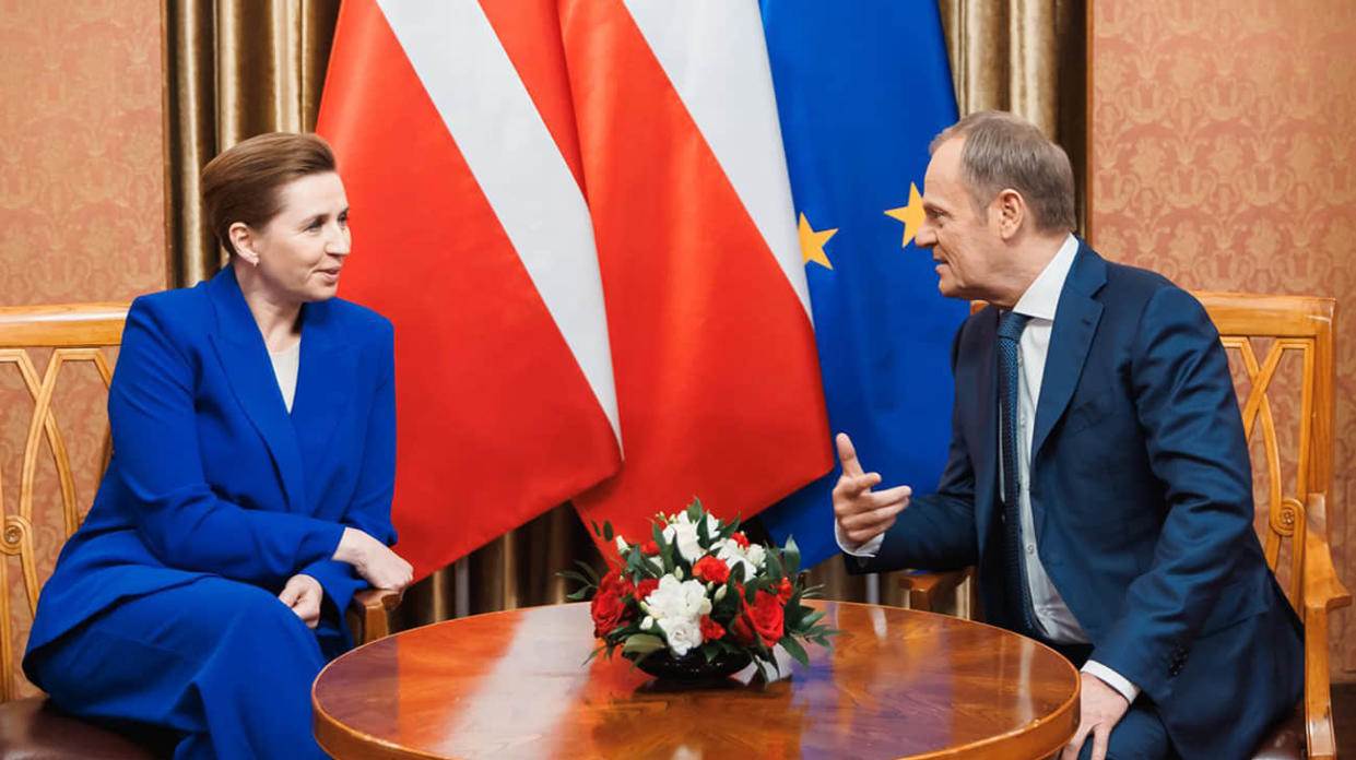 Mette Frederiksen and Donald Tusk. Photo by Krystian Maj, posted on Donald Tusk's (X)