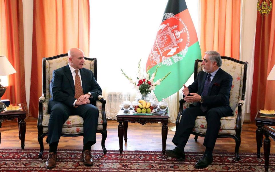 US National Security advisor H.R. McMaster meets the Afghan Chief Executive Abdullah Abdullah in Kabul, Afghanistan, 16 April 2017. - Credit: Afghan Chief Executive Office