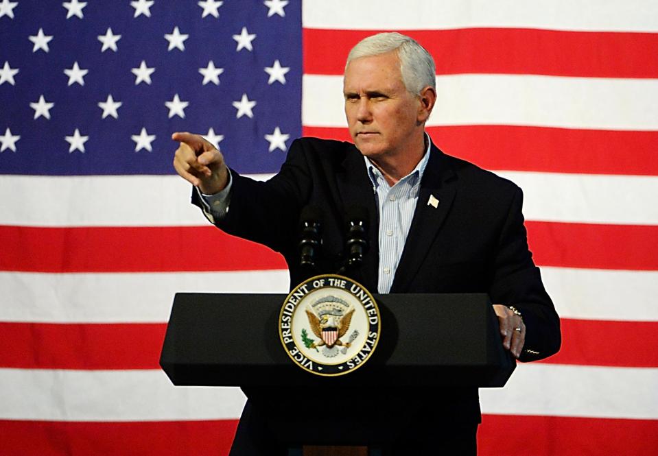 US Vice President Mike Pence speaks during a campaign rally for gubernatorial candidate Ed Gillespie: Sarah D Davis/Getty Images