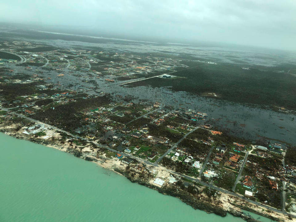 An aerial view shows devastation after hurricane Dorian hit the Abaco Islands in the Bahamas, September 3, 2019, in this image obtained via social media. (Photo: Michelle Cove/Trans Island Airways/via Reuters)