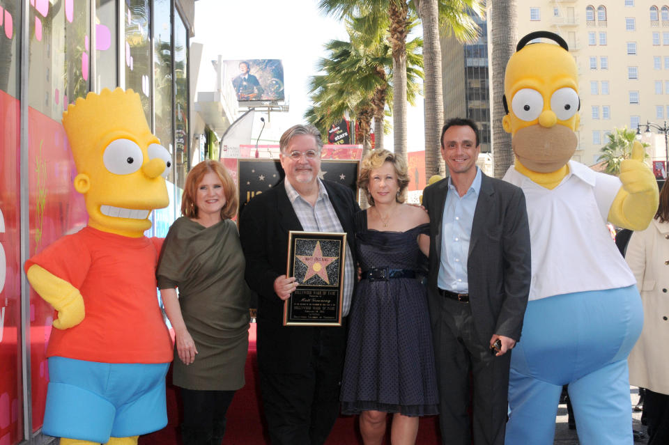 Actress Nancy Cartwright, creator Matt Groening, actress Yeardley Smith and actor Hank Azaria at the Matt Groening Hollywood Walk Of Fame ceremony on February 14, 2012 in Hollywood, California.  (Photo by Albert L. Ortega/Getty Images)