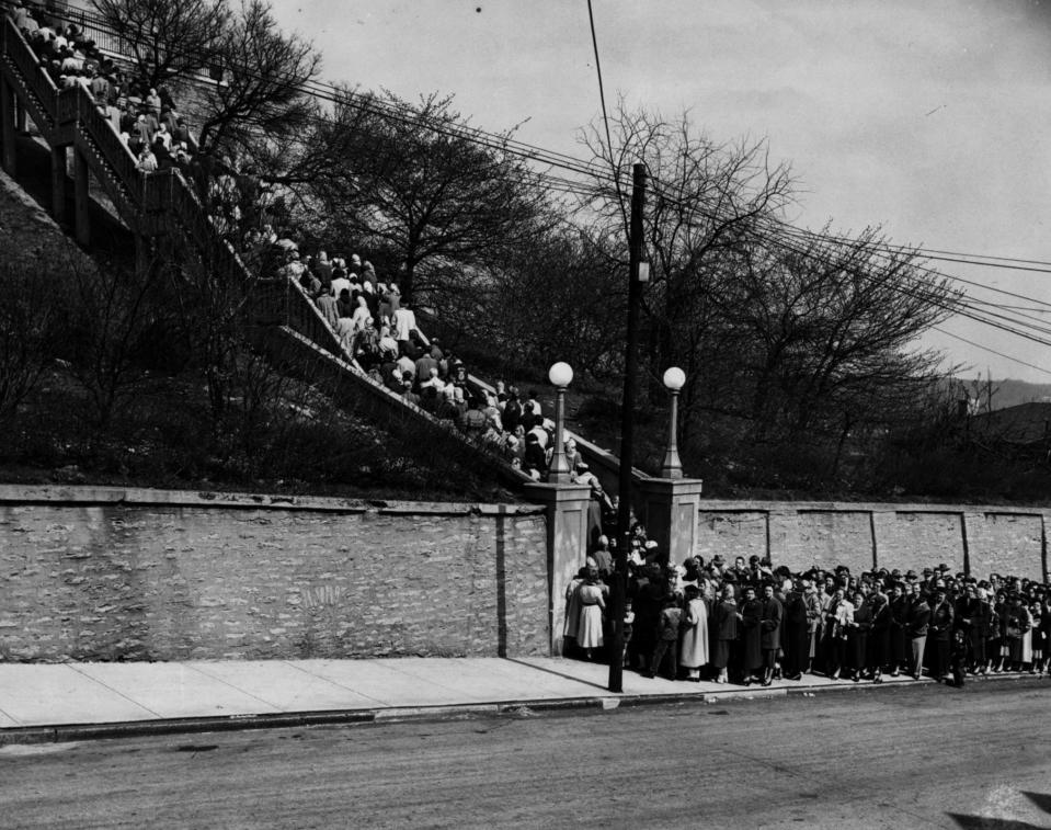 People pray the steps on Good Friday, April 4, 1953.