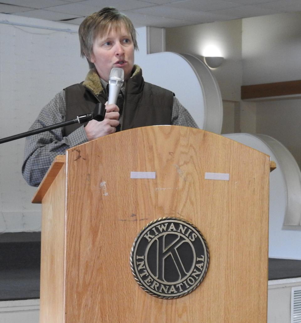 Amy Porteus speaks at the annual Coshocton County Ag Day Luncheon at Lake Park Pavilion. She talked about a new feedlot with automatic feeding system and manure facilities at her family farm.