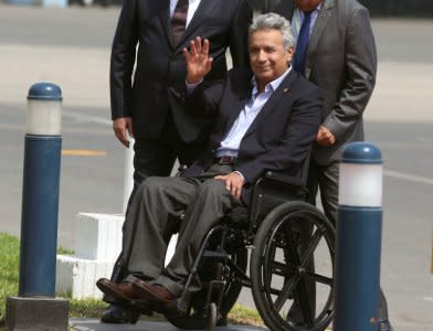 Ecuador's President Lenin Moreno arrives at the airport for upcoming Summit of the Americas in Lima, Peru April12, 2018. REUTERS/Guadalupe Pardo