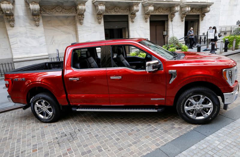 FILE PHOTO: Ford Motor Co. F-150 pickup truck on display outside the NYSE in New York