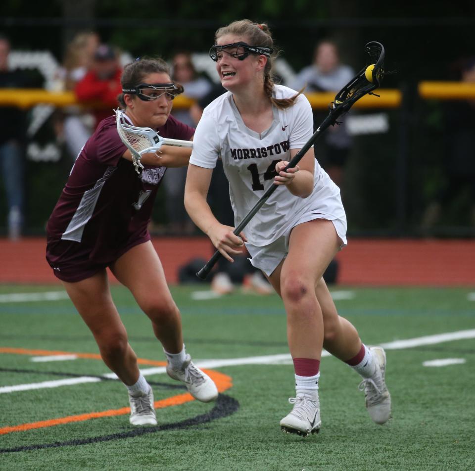 Braeden Siverson of Morristown as Morristown defeated Ridgewood 14-13 in overtime to win the NJSIAA Group 4 North girls lacrosse final played at Morristown on June 1, 2022.