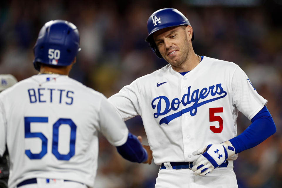 洛杉磯道奇雙砲管Mookie Betts、Freddie Freeman。（MLB Photo by Brandon Sloter/Image Of Sport/Getty Images）