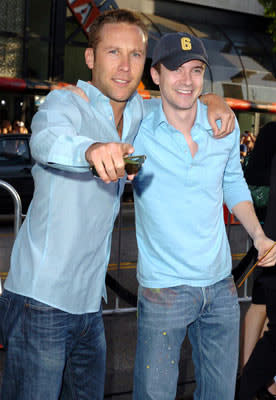 Michael Rosenbaum and Topher Grace at the Hollywood premiere of Warner Bros. Pictures' Batman Begins