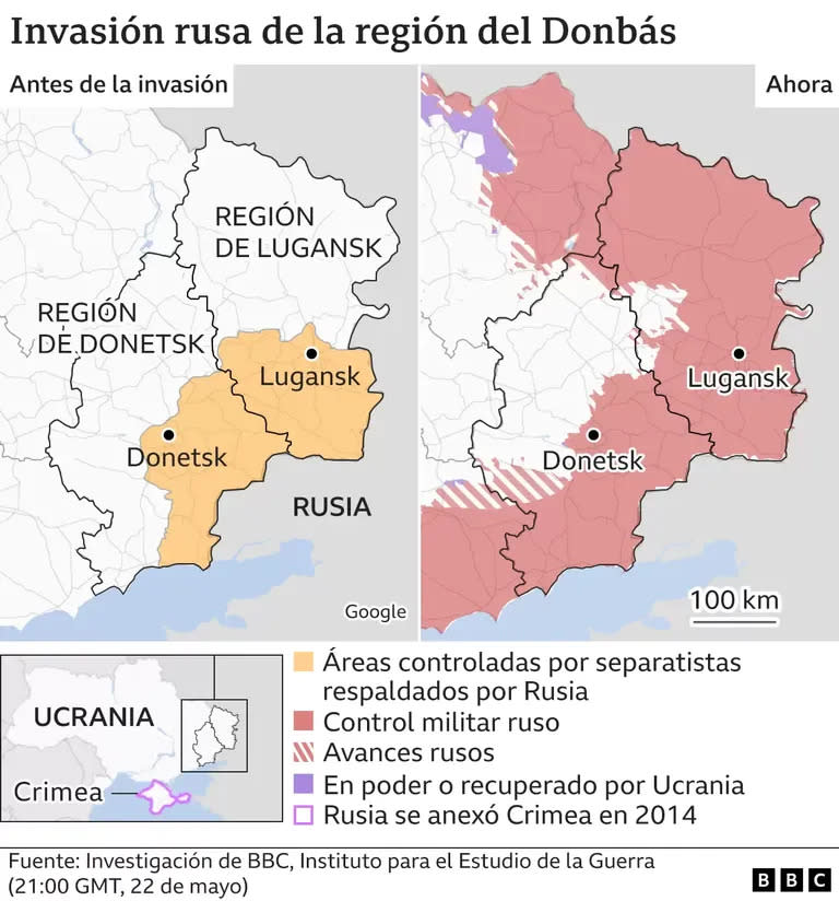 La evolución de la ofensiva del Donbás.