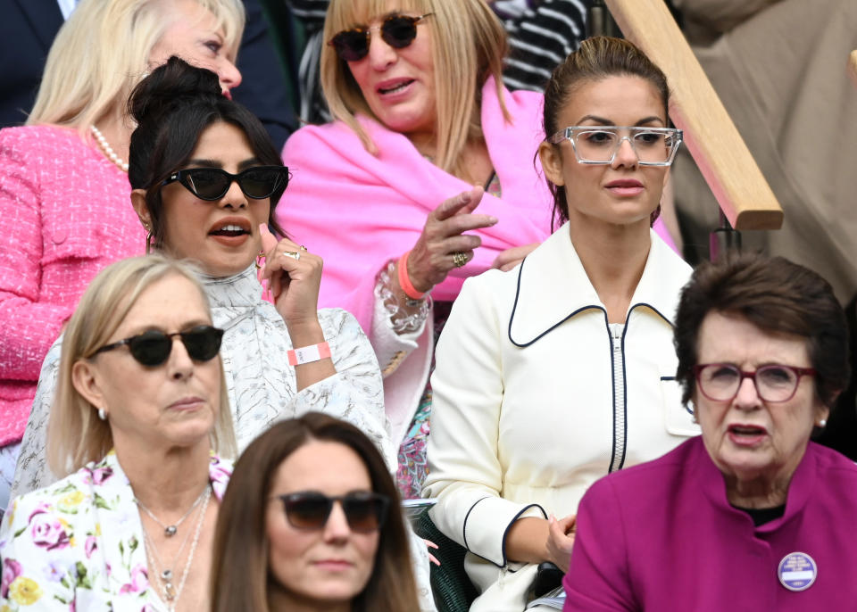 Priyanka Chopra and Kate Middleton are photographed during the Wimbledon Women's Final on Saturday