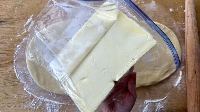 removing butter from plastic bag