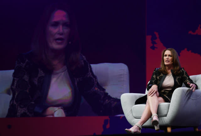 Toronto , Canada - 21 May 2019; Peggy Johnson, Executive Vice President, Business Development, Microsoft, on Centre Stage during day one of Collision 2019 at Enercare Center in Toronto, Canada. (Photo By Stephen McCarthy/Sportsfile via Getty Images)