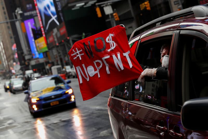 Demonstrators hold May Day protests in Manhattan during the outbreak of the coronavirus disease (COVID-19) in New York