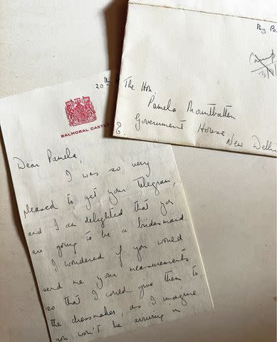 <p>Courtesy India Hicks</p> The letter written to Lady Pamela from Princess Elizabeth at Balmoral Castle