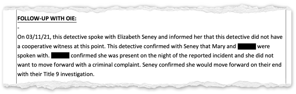 Detective Robin Lee of Ann Arbor Police Department summarized her conversation with the University of Michigan’s Title IX coordinator, Elizabeth Seney, in a police report, saying she did not have a “cooperative witness.”