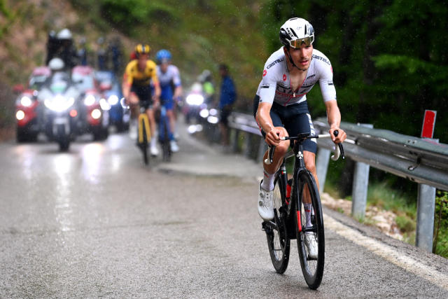 MONTE BONDONE ITALY  MAY 23 Joo Almeida of Portugal and UAE Team Emirates  White best young jersey attacks in the breakaway during the 106th Giro dItalia 2023 Stage 16 a 203km stage from Sabbio Chiese to Monte Bondone 1642m  UCIWT  on May 23 2023 in Monte Bondone Italy Photo by Tim de WaeleGetty Images