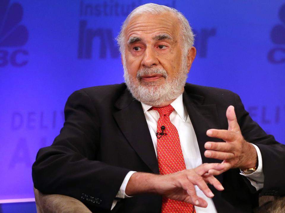 Carl Icahn is photographed speaking with CNBC