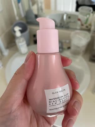 A bottle of hydrating Glow Recipe watermelon glow serum