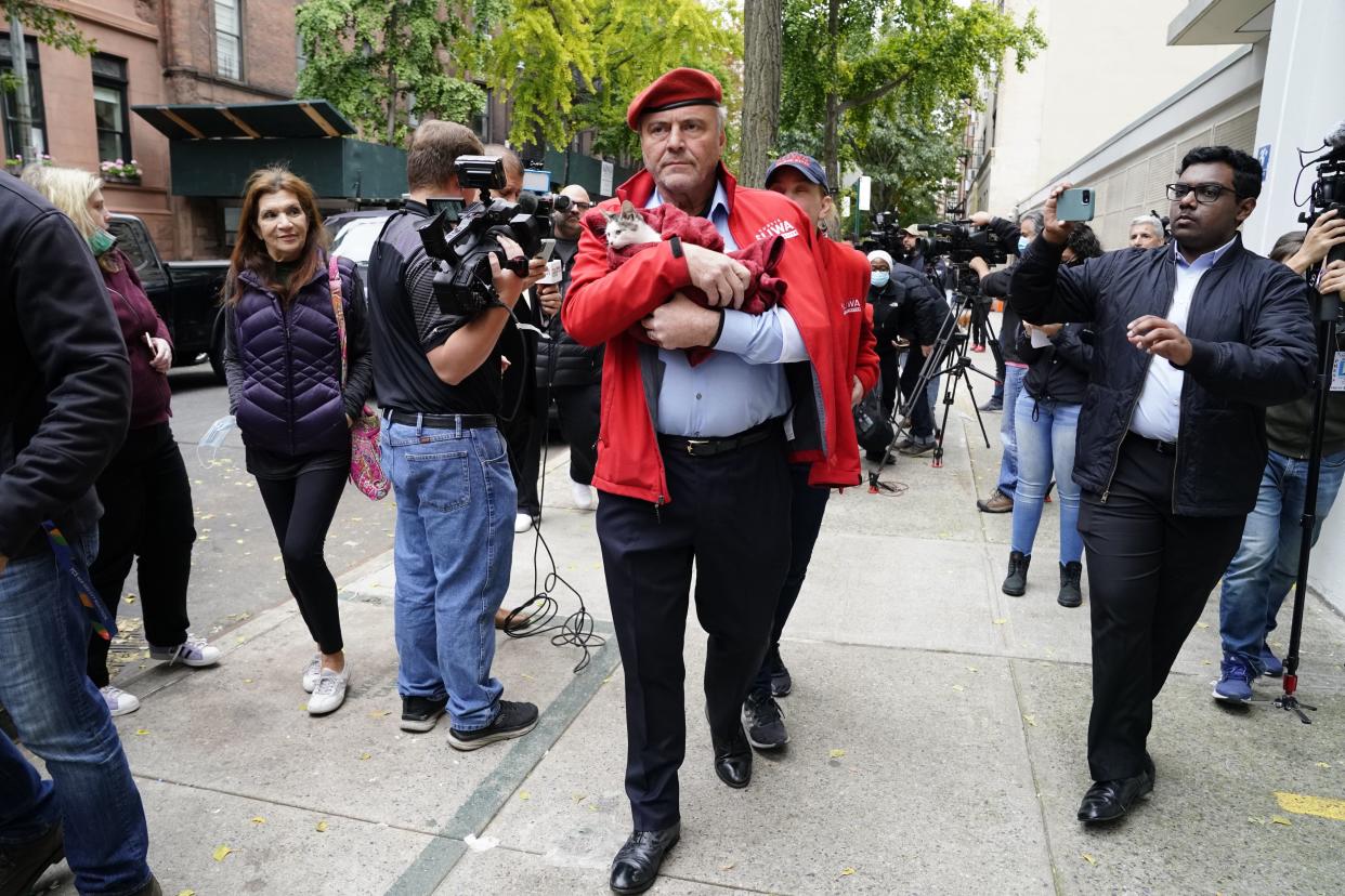 Curtis Sliwa arrives to vote at Frank McCourt High School on W. 85th St. on Nov. 2, 2021, in Manhattan, New York.