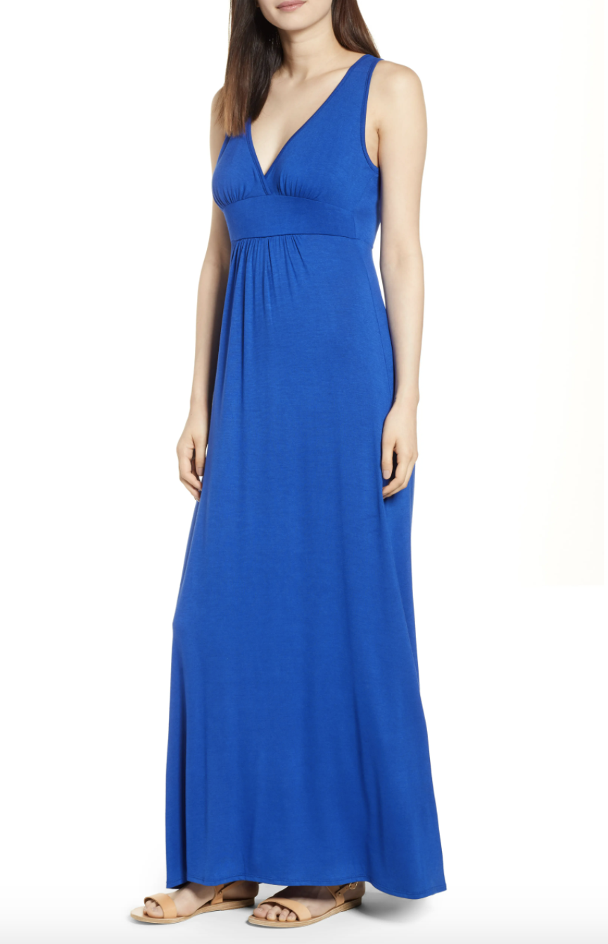V-Neck Jersey Maxi Dress in Blue