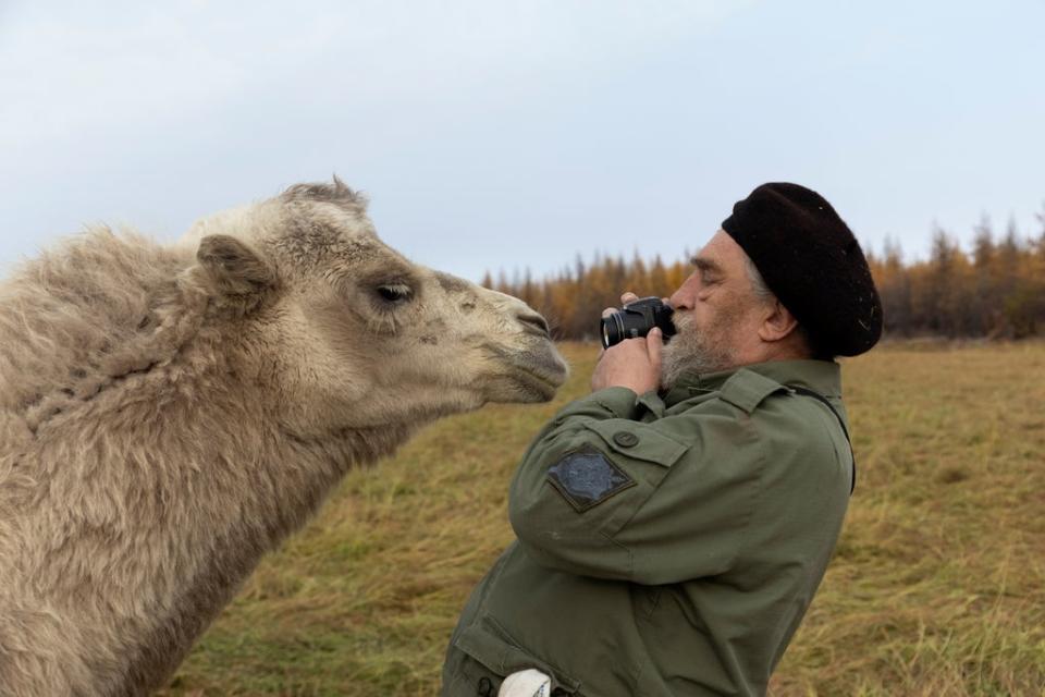 Sergey tries to take a picture of a camel (Reuters)