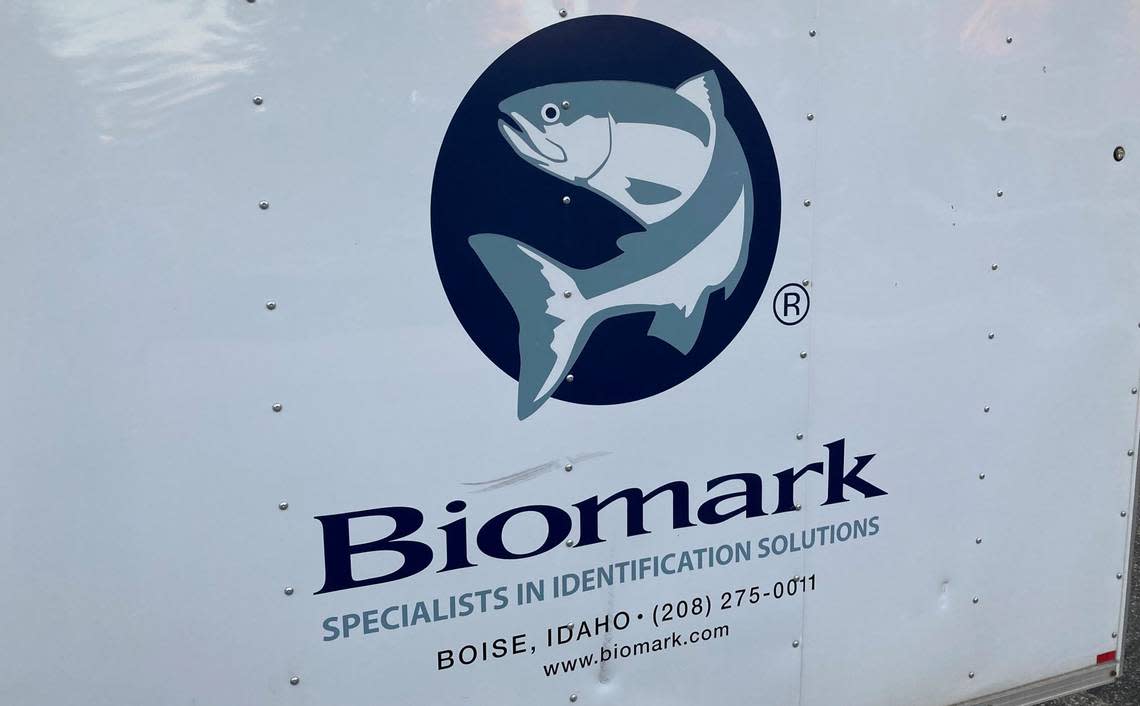 A logo at Biomark LLC, a Boise company that makes electronic tags and monitoring devices for fish and wildlife. Biomark has changed hands multiple times and is now owned by Intervet LLC, which does business as Merck Animal Health.