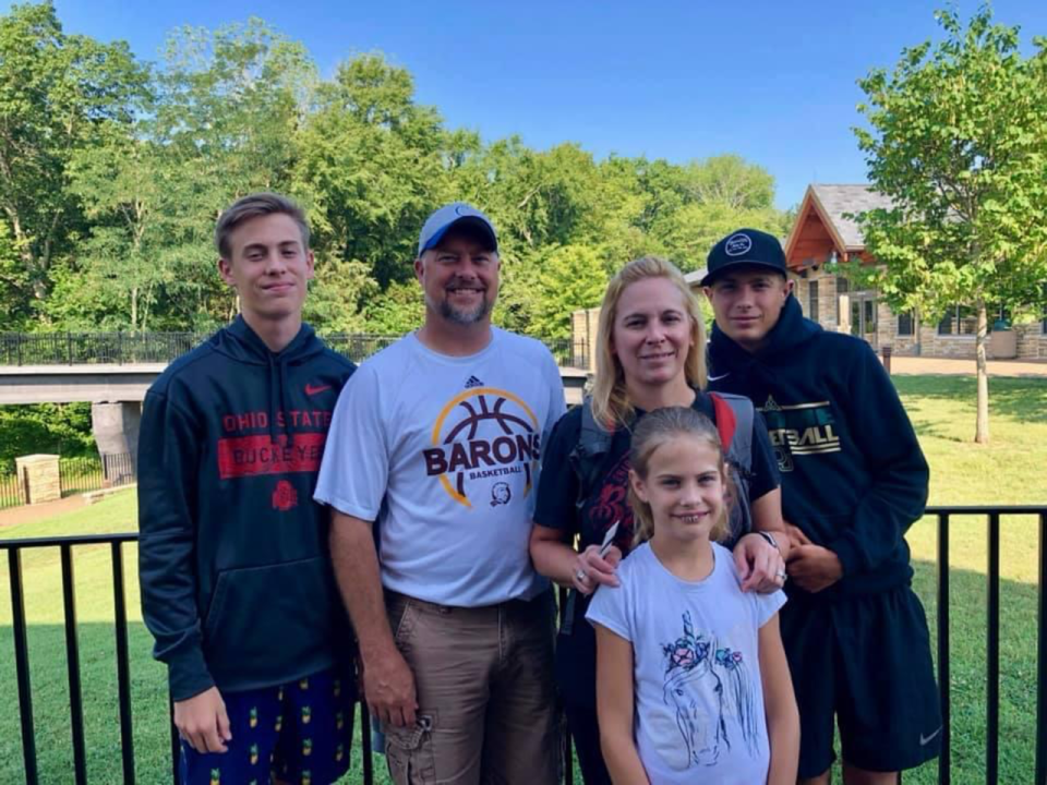 The Foltz family, from left, AJ, Cory, Shari, Jersee and Stone, at Mammoth Cave National Park in Kentucky in July 2019.