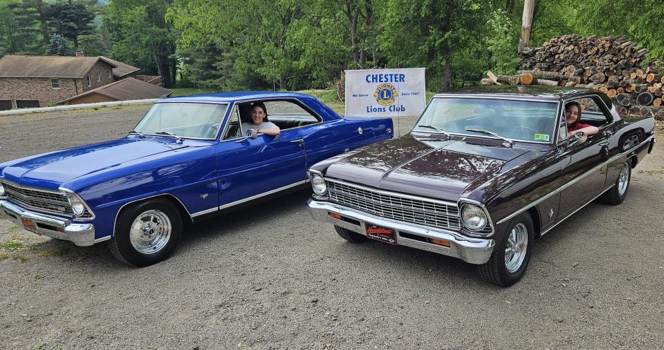 Briana Stewart (right) and sister Sierra are ready to take their grandfather Lee’s 1967 Chevy II and 1967 Chevy Nova SS to the annual Chester Lions Club 4th of July Car Show in nearby Chester,