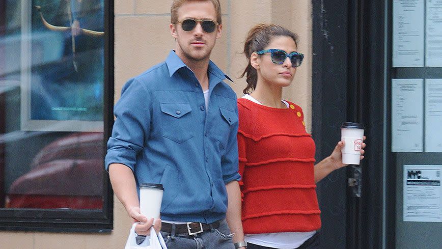 A rare paparazzi shot of Eva and Ryan. Source: Splash