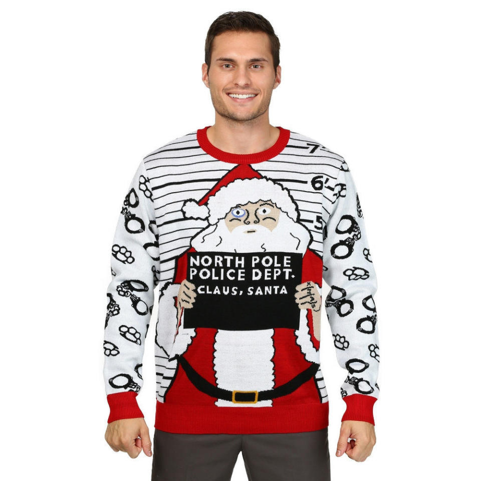 This <a href="https://www.overstock.com/Clothing-Shoes/Mens-Free-Santa-Christmas-Sweater/13054407/product.html/?cid=267318" target="_blank">ugly Santa sweater </a>seems like a natural continuation of what might happen when Santa gets three sheets to the wind.