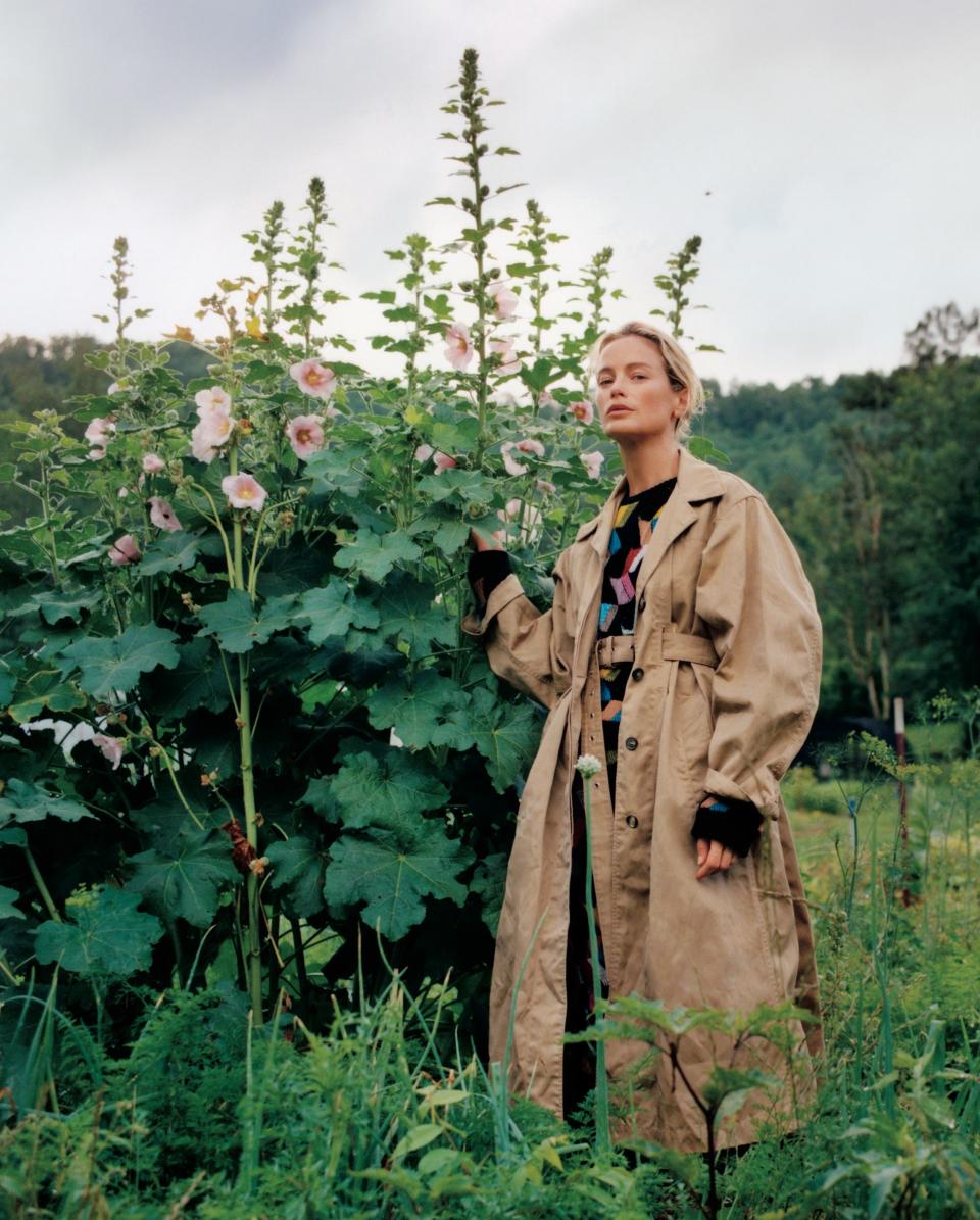 “I feel most grounded and connected on a farm,” says Murphy, a self-proclaimed country girl at heart. “It’s the natural rhythms—community, food, the natural world—that are the real luxuries in life.” Isabel Marant coat, $950; isabelmarant.com. Missoni sweater, $1,520; Missoni, NYC.