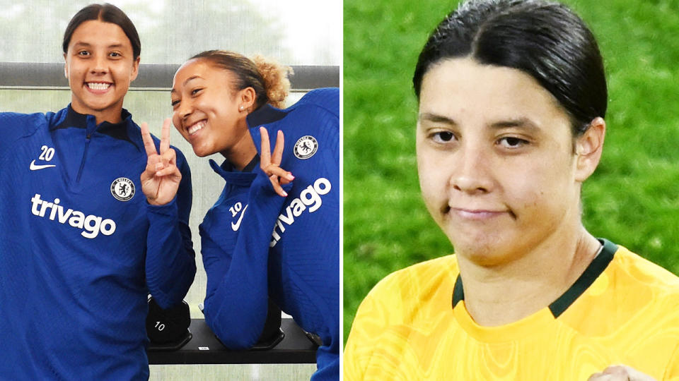 Sam Kerr, pictured here with Chelsea and the Matildas.