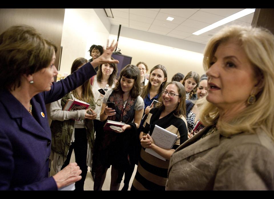 Nancy Pelosi meets with the AOL Huffington Post Media Group and it's editor-in-chief Arianna Huffington at the AOL Headquarters in New York Thursday Nov. 10, 2011. (Damon Dahlen, AOL)