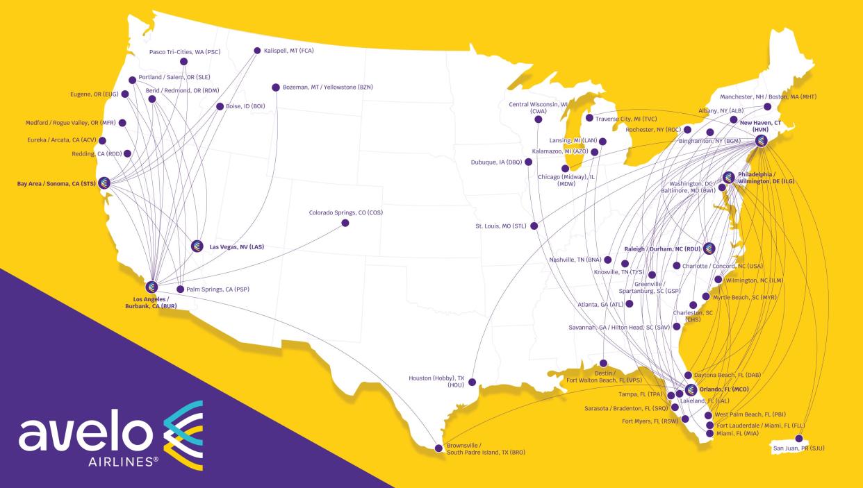 Avelo Airlines flight map