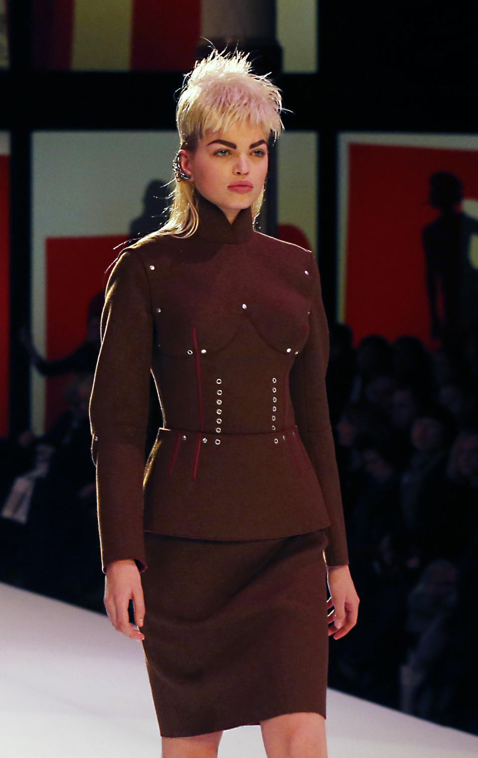 A model wears a creation by French fashion designer Jean-Paul Gaultier as part of his Ready to Wear Fall-Winter 2013-2014 fashion collection, presented, Saturday, March 2, 2013 in Paris. (AP Photo/Jacques Brinon)