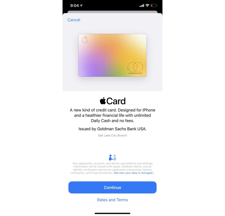 Signing up for the Apple Card takes seconds. (Image: Howley)