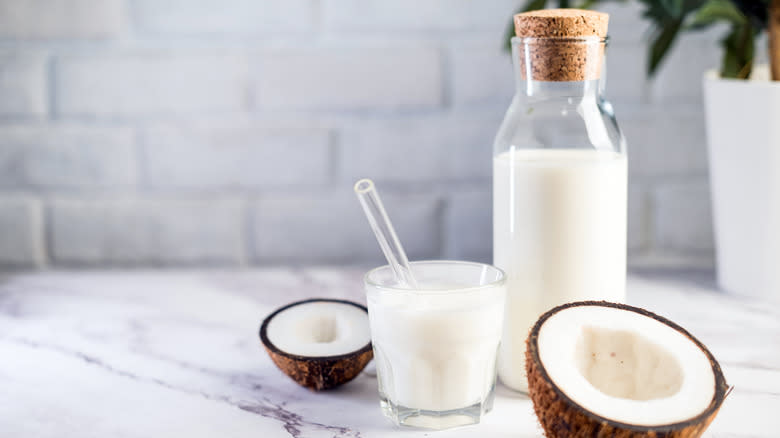 Jug coconut milk and coconuts