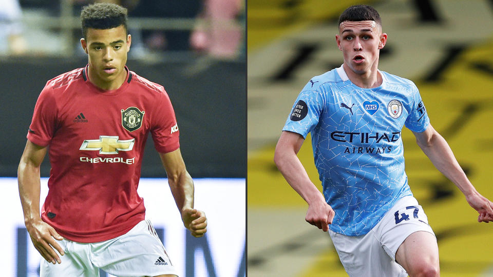 Mason Greenwood and Phil Foden, pictured here in action in the Premier League.