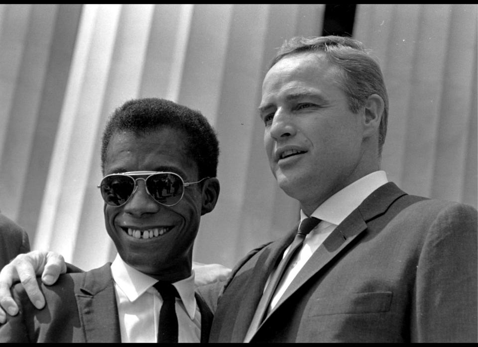 James Baldwin and Marlon Brando on the steps of the Lincoln Memorial at the March on Washington, Aug. 28, 1963. (PhotoQuest / Getty Images)
