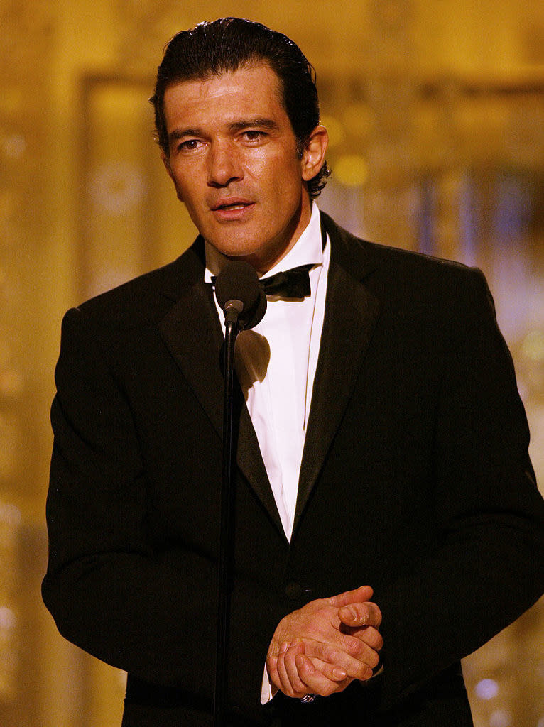 Banderas speaking at an awards show