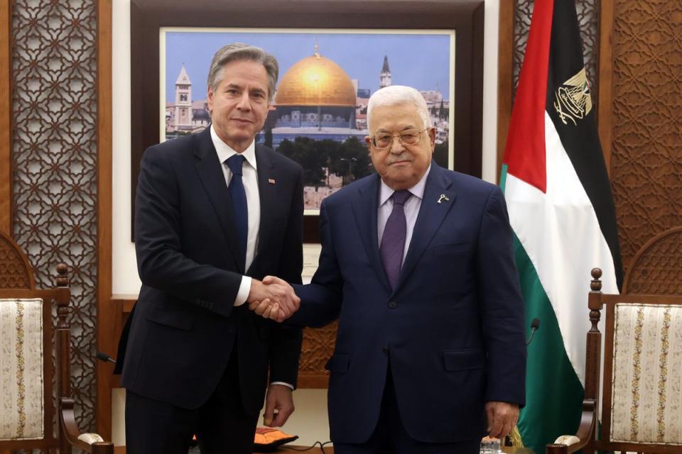 US diplomat Antony Blinken meets with Palestinian Authority leader Mahmoud Abbas (Anadolu via Getty Images)