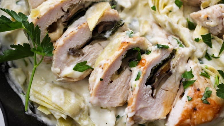 Stuffed turkey with artichoke sauce