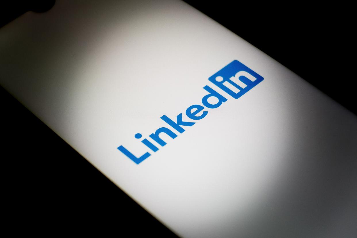 LinkedIn logo displayed on a phone screen