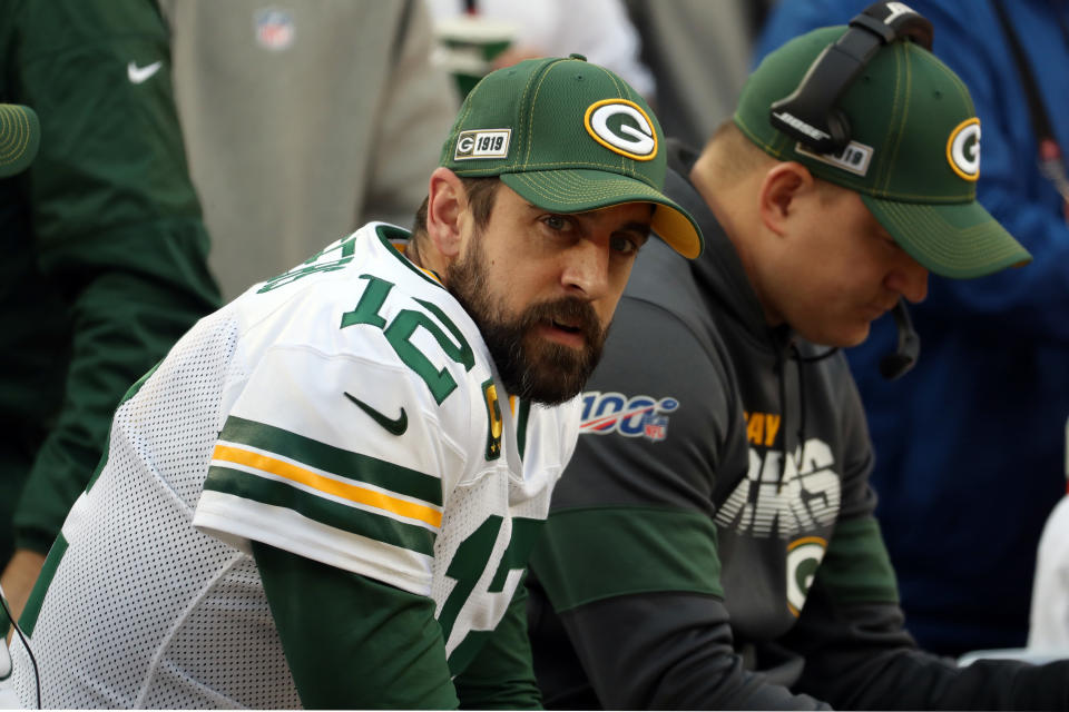 Green Bay Packers quarterback Aaron Rodgers may be tutoring his successor in first-round draft pick Jordan Love. (Photo by Kiyoshi Mio/Icon Sportswire via Getty Images)