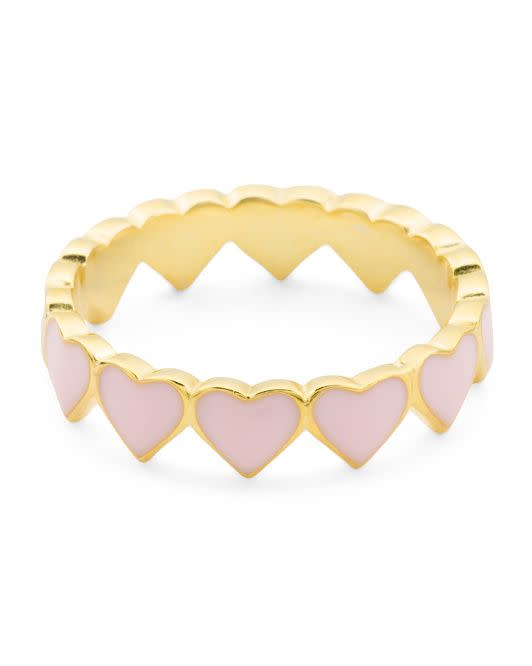 19) 14k Gold Plated Sterling Silver Enamel Hearts Eternity Ring