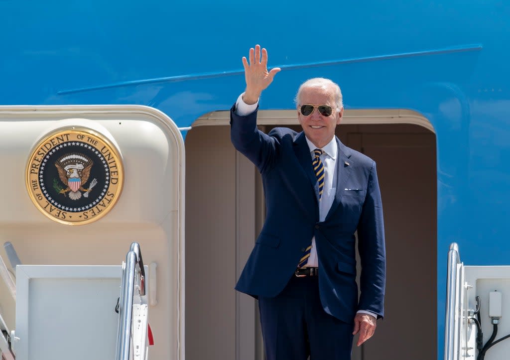 President Joe Biden waves as he boards Air Force One for his trip to South Korea on Thursday (Copyright 2022 The Associated Press. All rights reserved.)