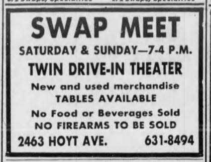 Twin Aire and surrounding neighborhoods often spent weekends at the theater's swap meets. This advertisement is from the July 4, 1986 edition of IndyStar.