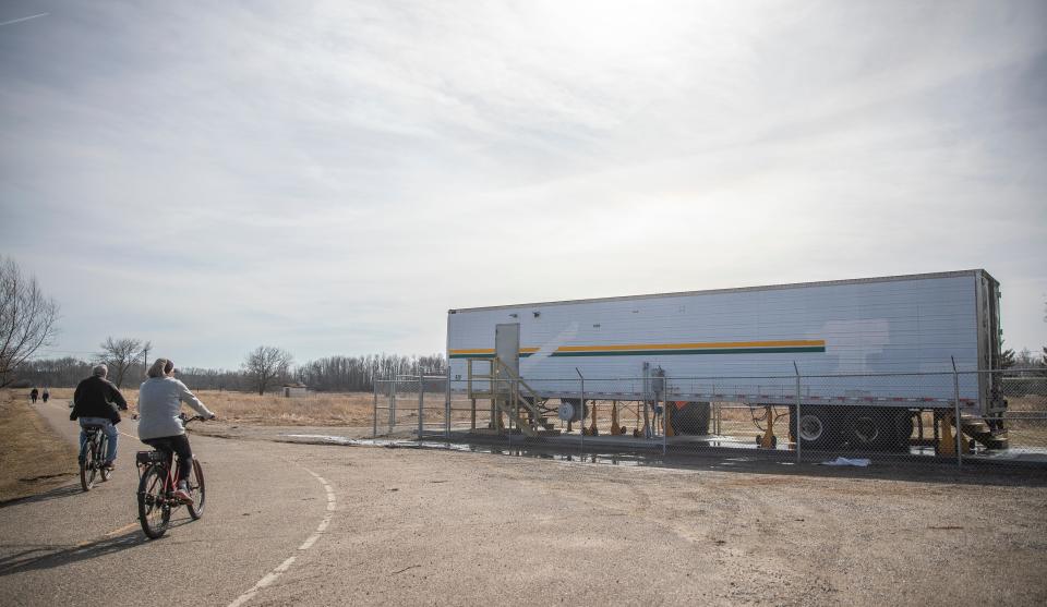 Marshfield Utility has rented and installed a WaterSurplus temporary PFAS treatment trailer to address a significant presence of PFAS that was identified in voluntary well testing in 2022. The trailer is mounted on a cement pad near the bike path leading south from Griese Park to the Mill Creek Industrial Park, which is near the city's four wells in that area.